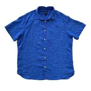 Banana Republic Camden Fit Linen Short Sleeve Button Up Shirt Blue XL‎